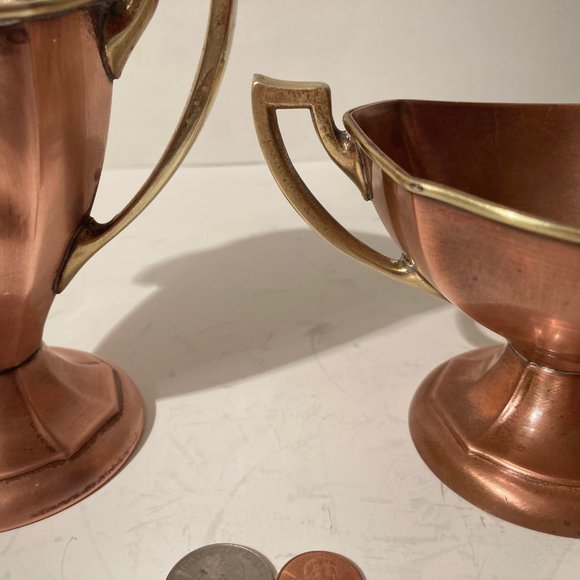 2 Vintage Copper and Brass Metal Containers, Sugar, Crea, Manning Bowman Co. - Picture 5 of 7